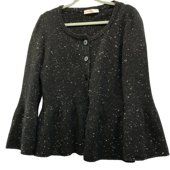 Stella McCartney black speckled cardigan sweater peplum flare cuff L ITA… - Picture 1 of 7